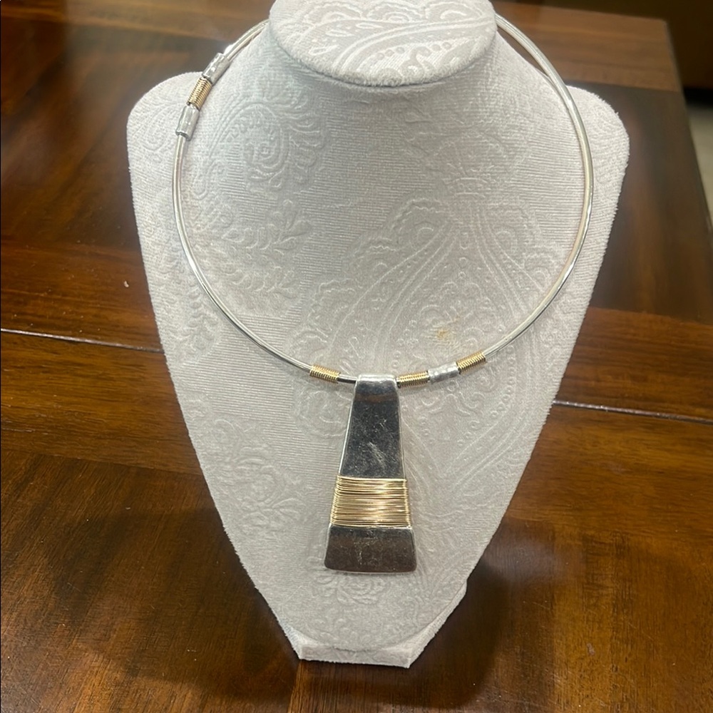 Soho Silver and Gold Necklace with Triangular Pendant